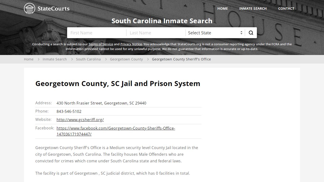 Georgetown County Sheriff's Office Inmate Records Search ...